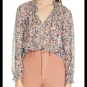 Veronica Beard Antonette Long-Sleeve Floral Silk Top Size 8